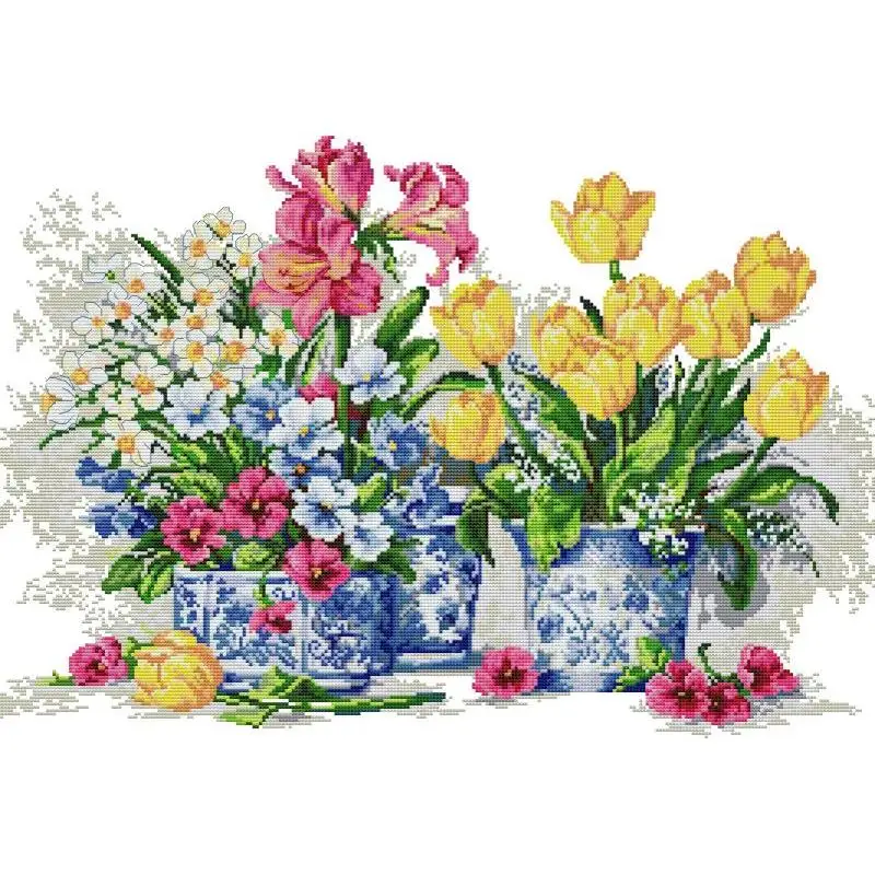 Textile Sewing Patterns - Potted Flowers NKF Counted Cross Stitch