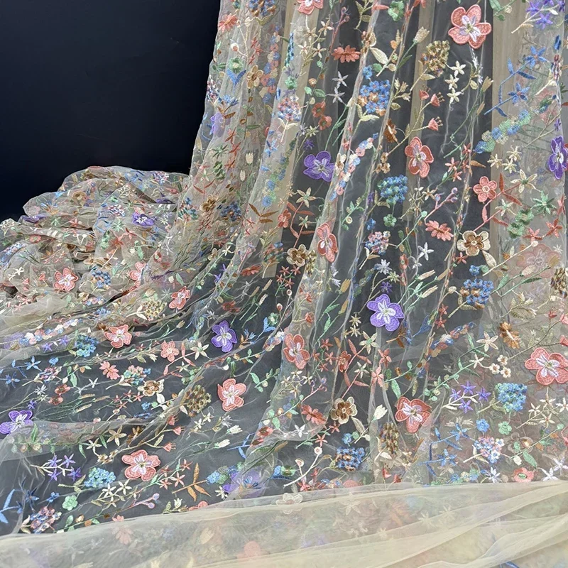 3D Floral Embroidered Tulle Fa - Textile And Sewing Materials 评论和价格