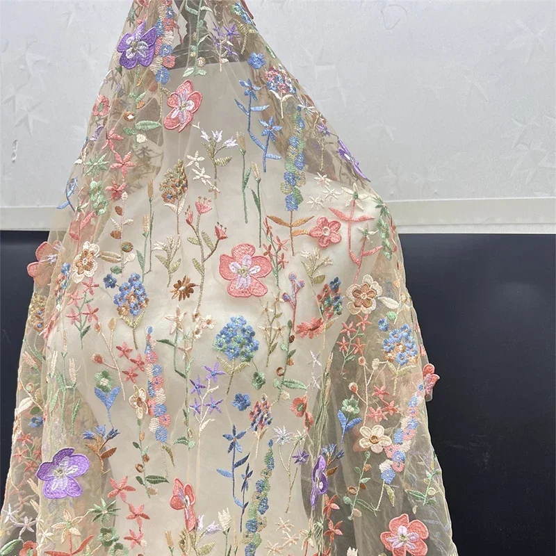 3D Floral Embroidered Tulle Fa - Textile And Sewing Materials 评论和价格
