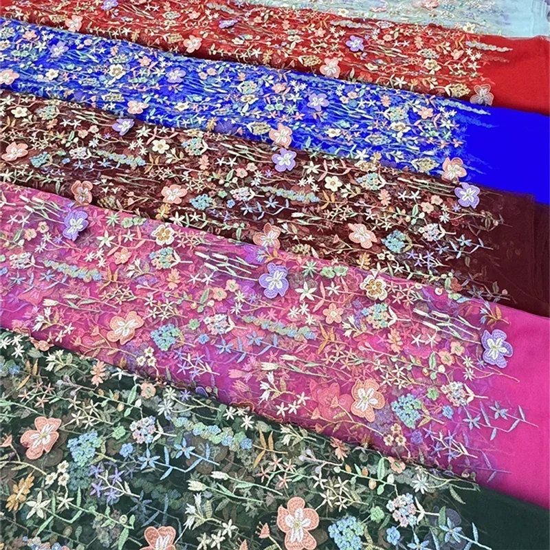 3D Floral Embroidered Tulle Fa - Textile And Sewing Materials 评论和价格