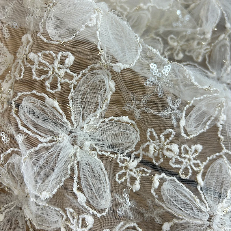 3D Embroidered Sequin Mesh Fab - Textiles Sewing Techniques 评论和价格