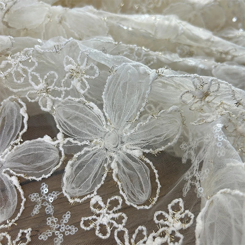 3D Embroidered Sequin Mesh Fab - Textiles Sewing Techniques 评论和价格