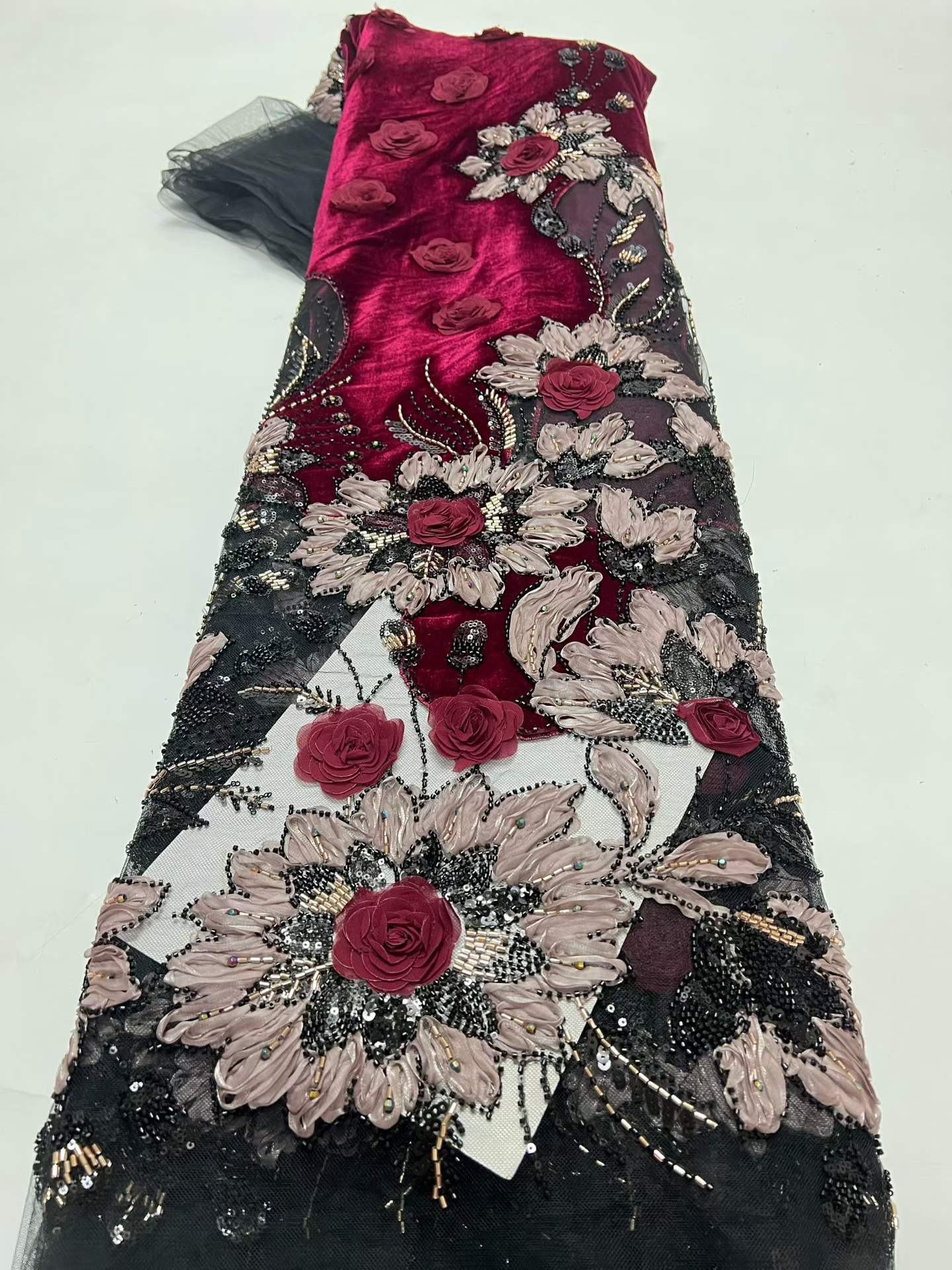 Luxury African Velvet Red Bead - Sewing Velvet Fabric 评论和价格