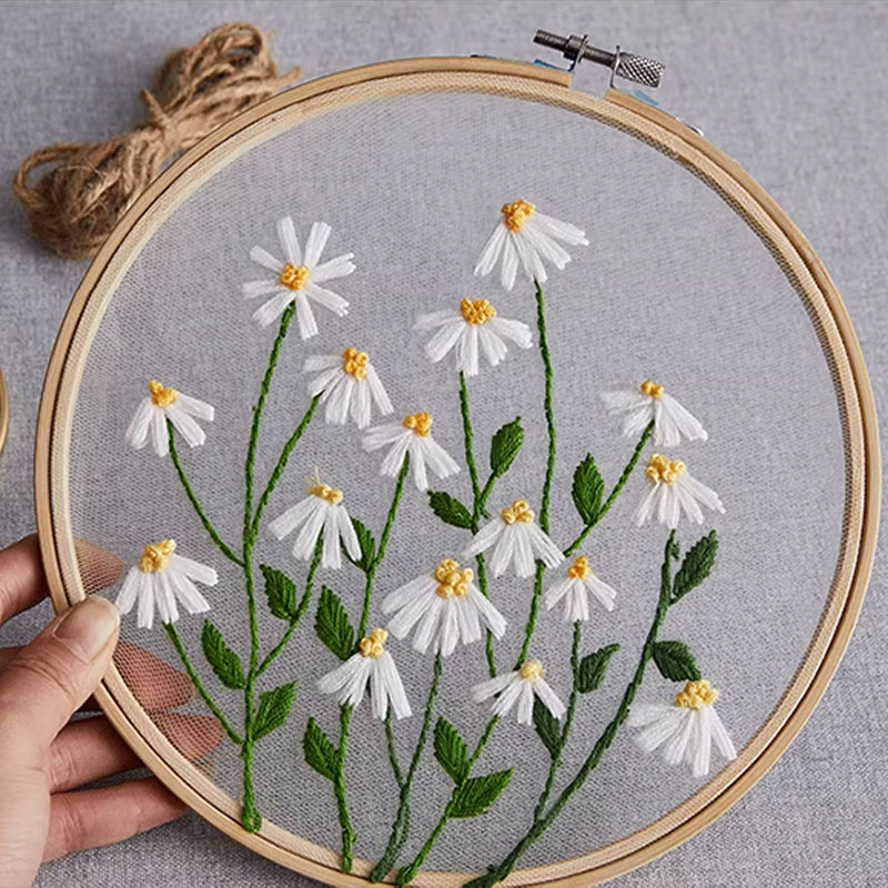 DIY Embroidery Set White Flowe - Textile Sewing Patterns 评论和价格