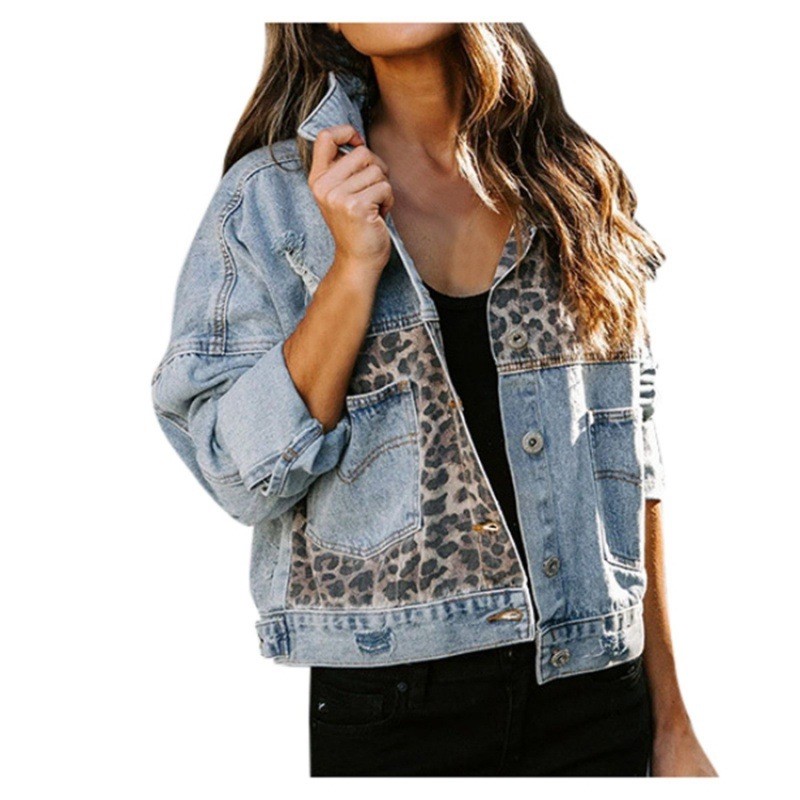 Leopard Stitching Denim Jacket - Sewing Jackets 评论和价格